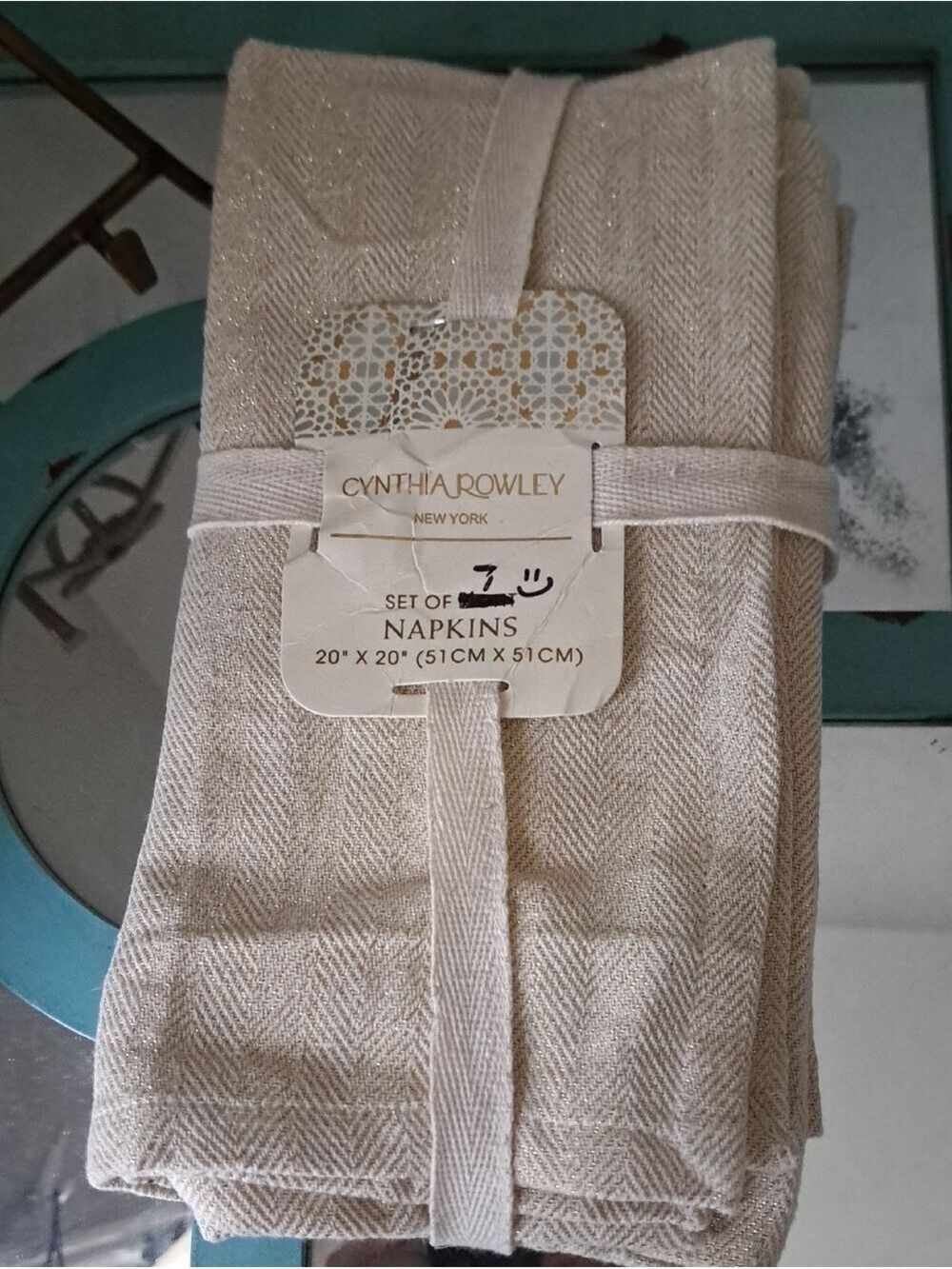 Cynthia Rowley Neutral Herringbone Napkins cotton blend 20x20" rustic minimalist